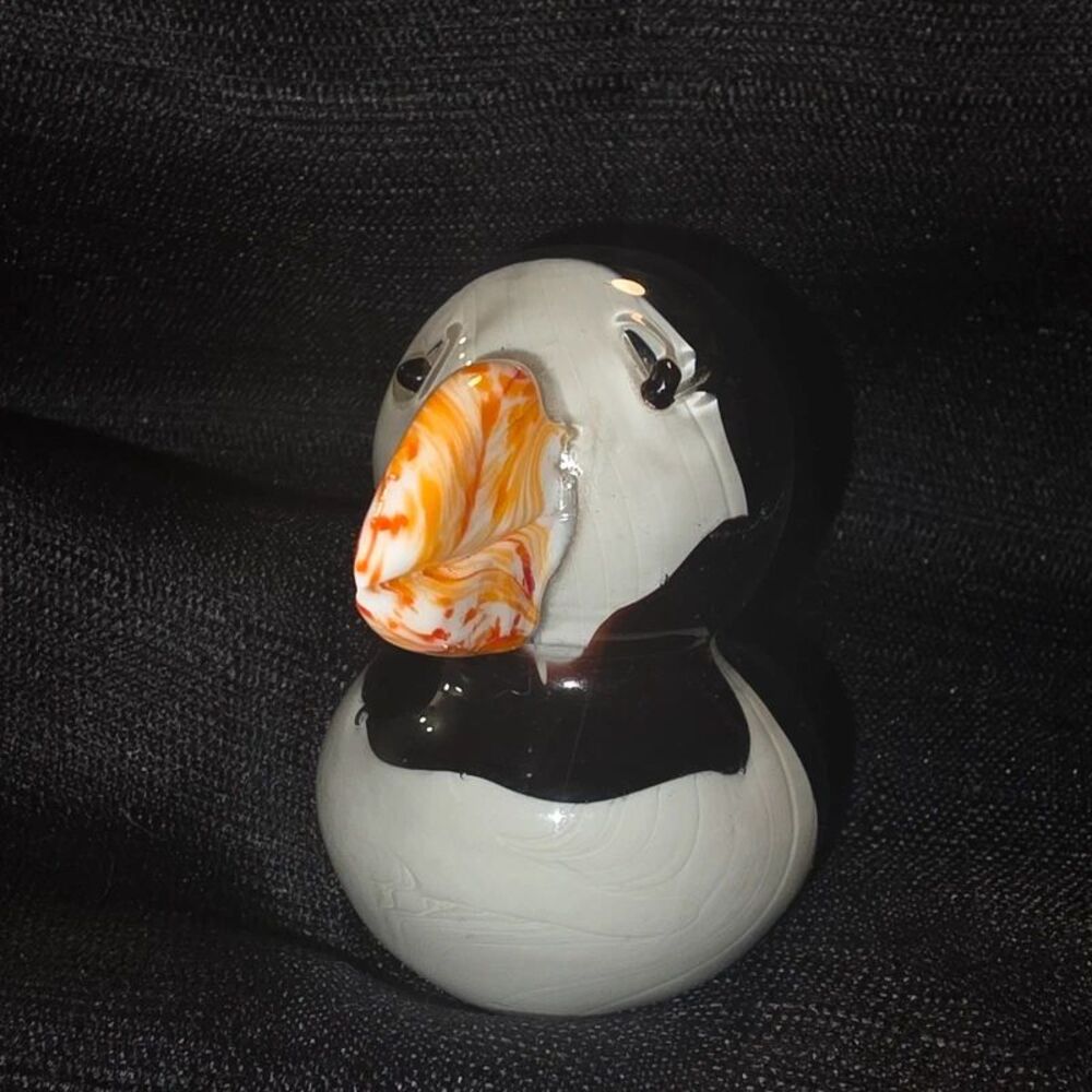 Dynasty Gallery Puffin Bird Art Glass Figurine Handcrafted 3" Black White Orange